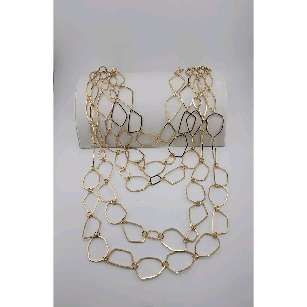 French Connections 5 Layered Multi Chain Long Gold Tone Necklace 37" - Picture 4 of 6